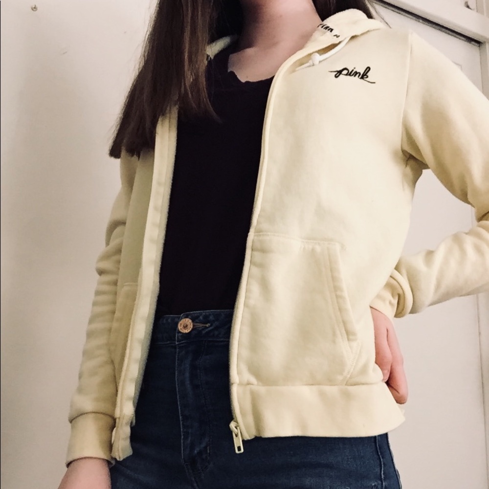 VS PINK yellow embroidered hoodie